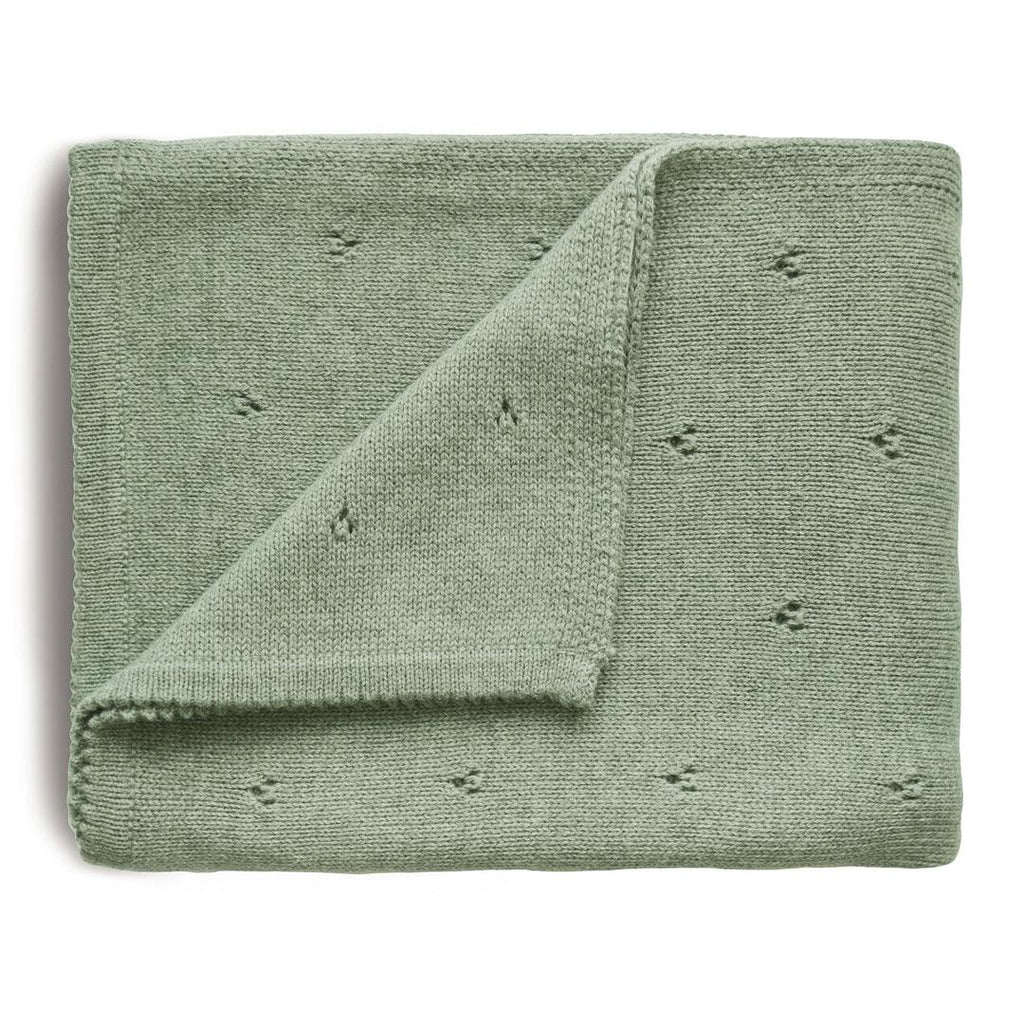 Knitted Pointelle Blanket, Sage Melange - Mushie