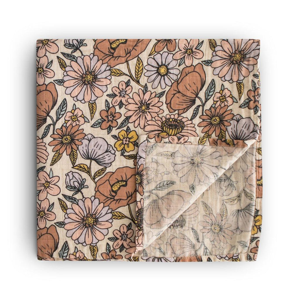 Muslin Swaddle Blanket, Retro Flowers - Mushie