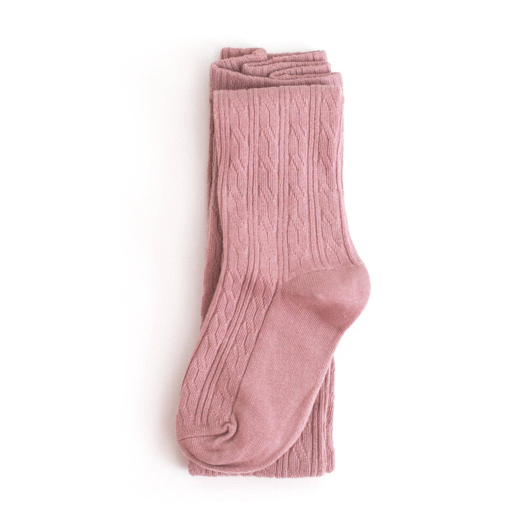 Dusty Rose Cable Knit Tights - Little Stocking Co.