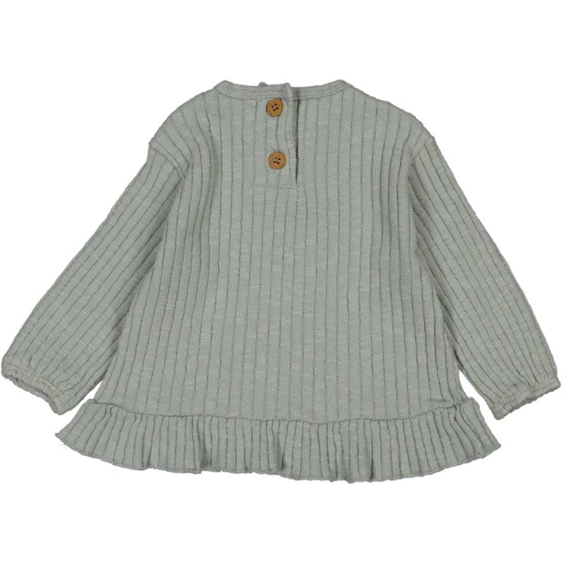 Ribbed Cotton Frilly Tee, Grey - Beans