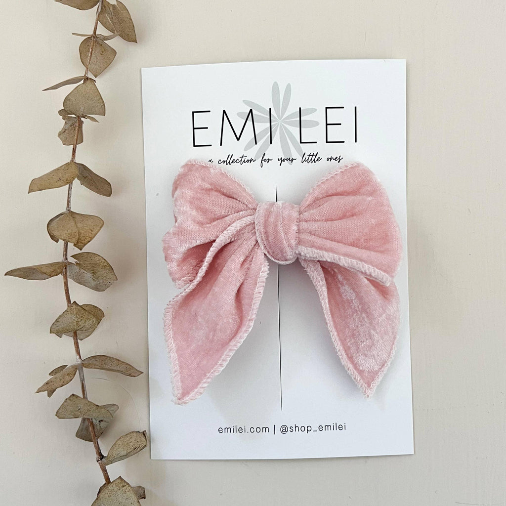 Velvet Fable Bow Hair Clip, Pink - Emi Lei