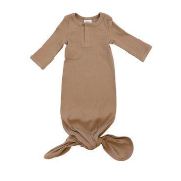 Organic Cotton Ribbed Knot Gown, Cafe - Mebie Baby