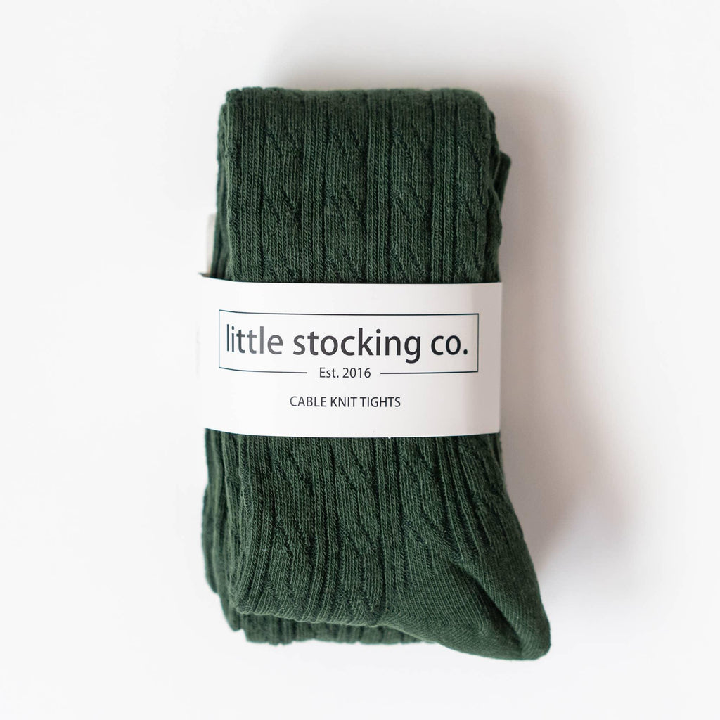 Forest Green Cable Knit Tights - Little Stocking Co.