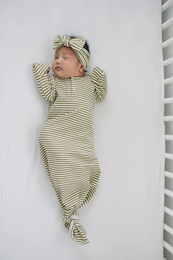 Knot Gown, Olive Stripe - Mebie Baby