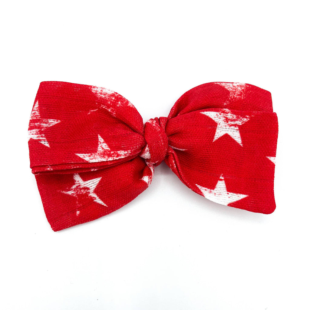 Red Stars Gauze Bow Headband - Little Ella Rae