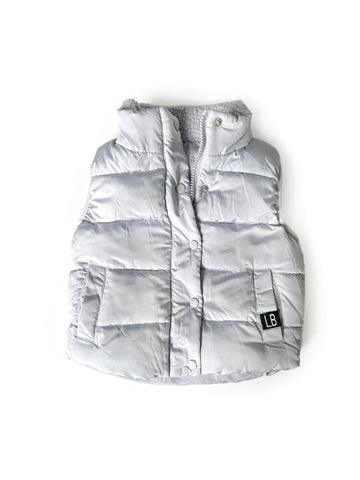 Sherpa Lined Puffer Vest, Ice - Little Bipsy