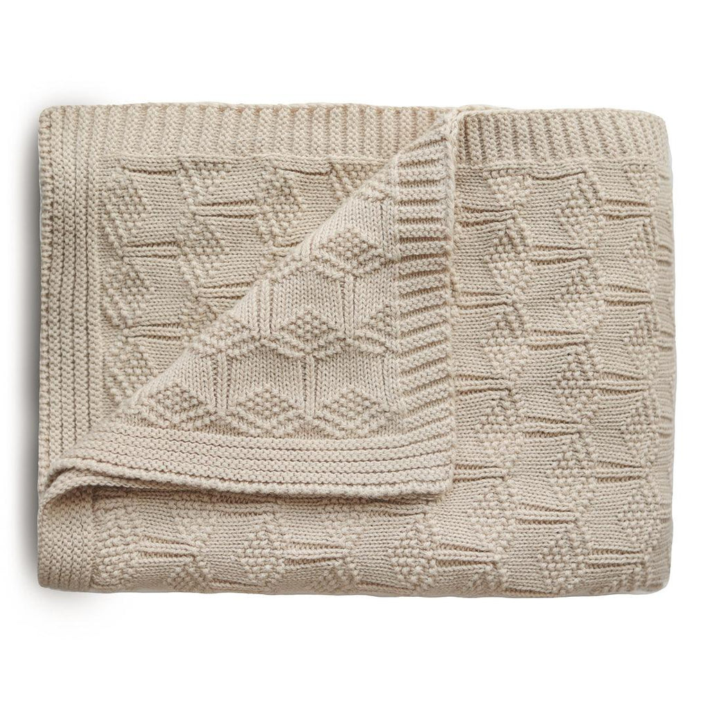 Knitted Honeycomb Blanket, Beige - Mushie