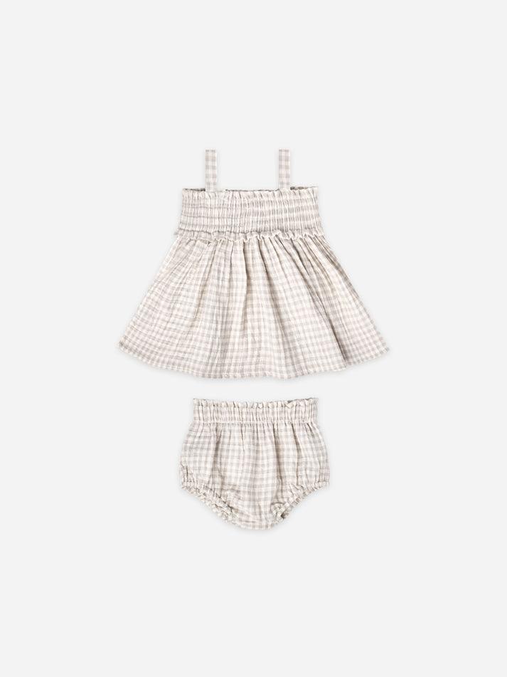 Mae Smocked Top + Bloomer, Silver Gingham - Quincy Mae