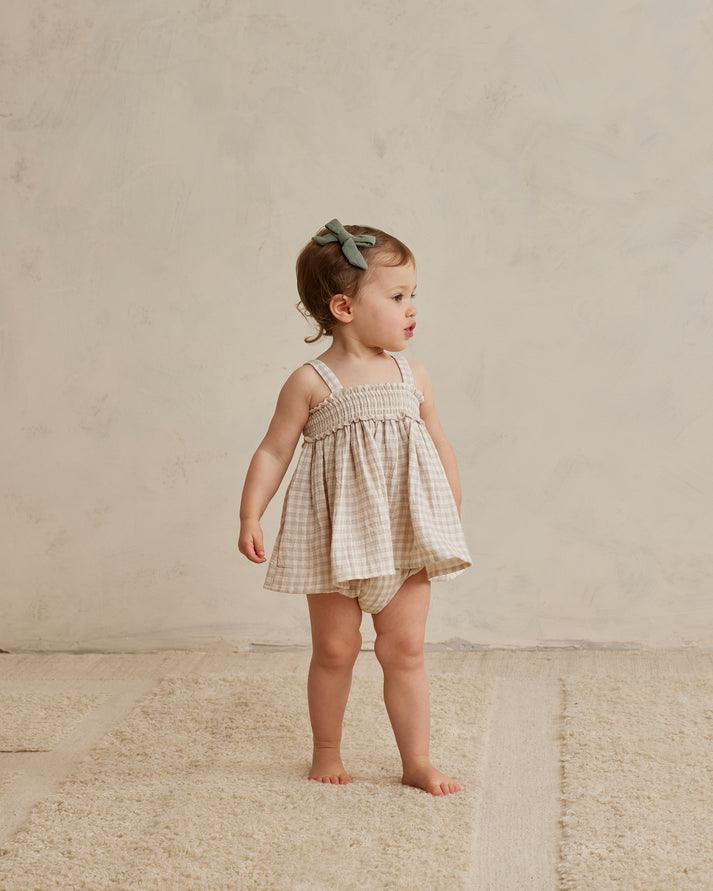 Mae Smocked Top + Bloomer, Silver Gingham - Quincy Mae