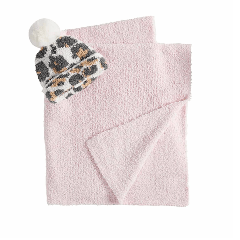 Pink Blanket + Leopard Hat - Mud Pie