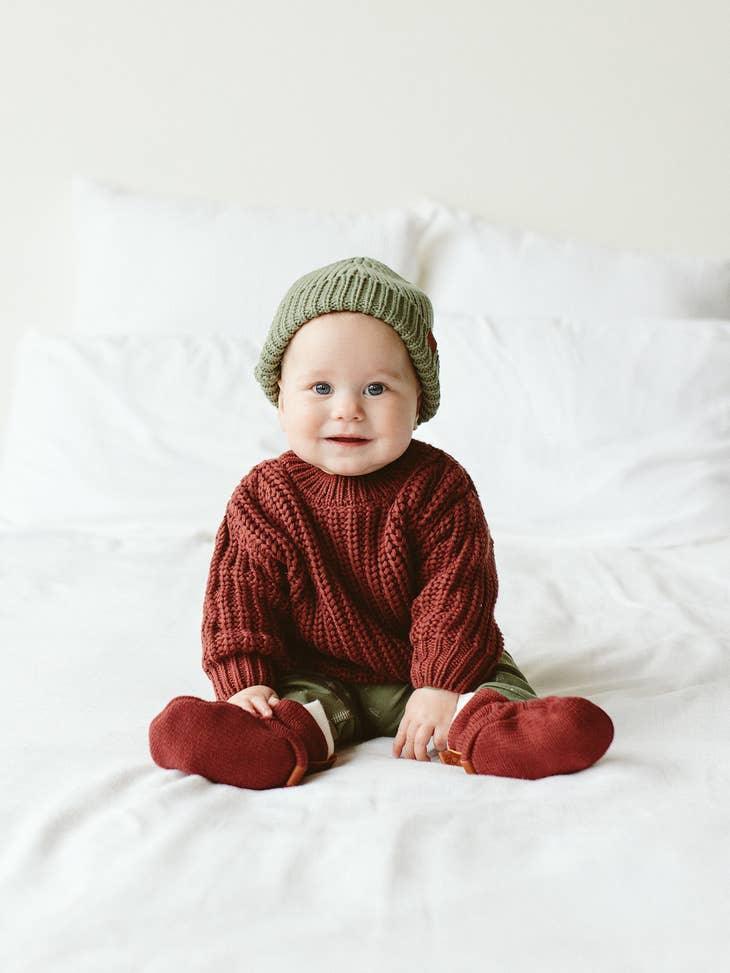 Knit Organic Cotton Booties, Hot Cocoa - goumikids