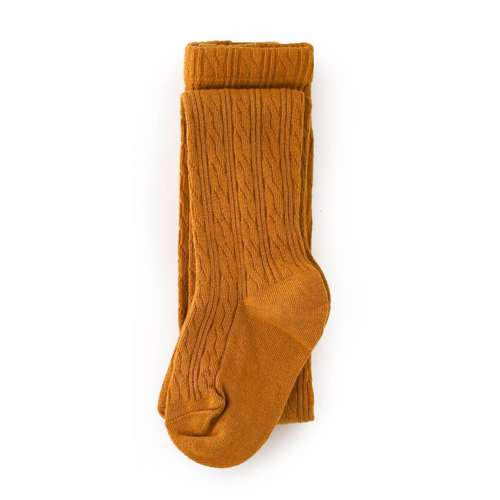 Mustard Cable Knit Tights - Little Stocking Co.