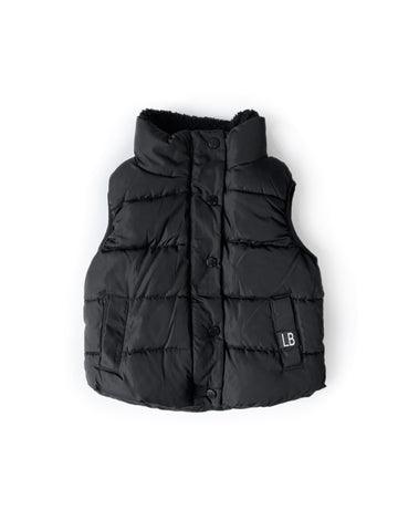 Sherpa Lined Puffer Vest, Black - Little Bipsy