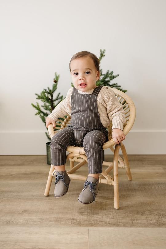 Linen Cotton Overalls, Charcoal Stripe - Mebie Baby
