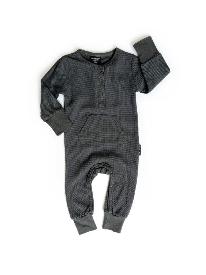 Waffle Romper, Pewter - Little Bipsy