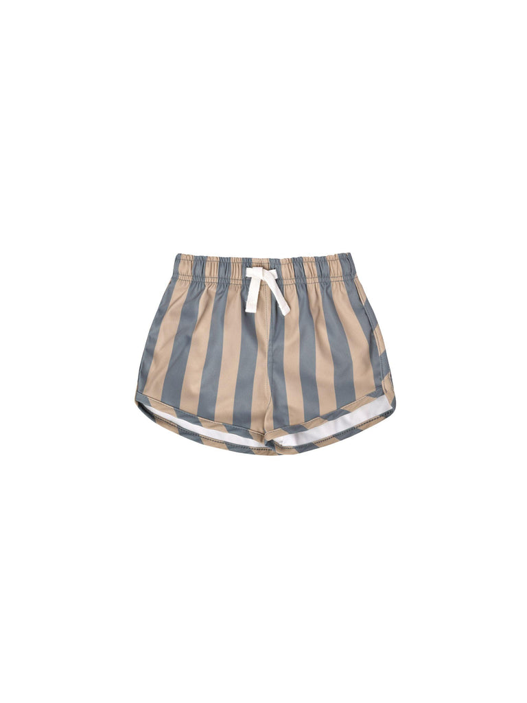 Swim Shorts, Ocean + Latte Stripe - Quincy Mae